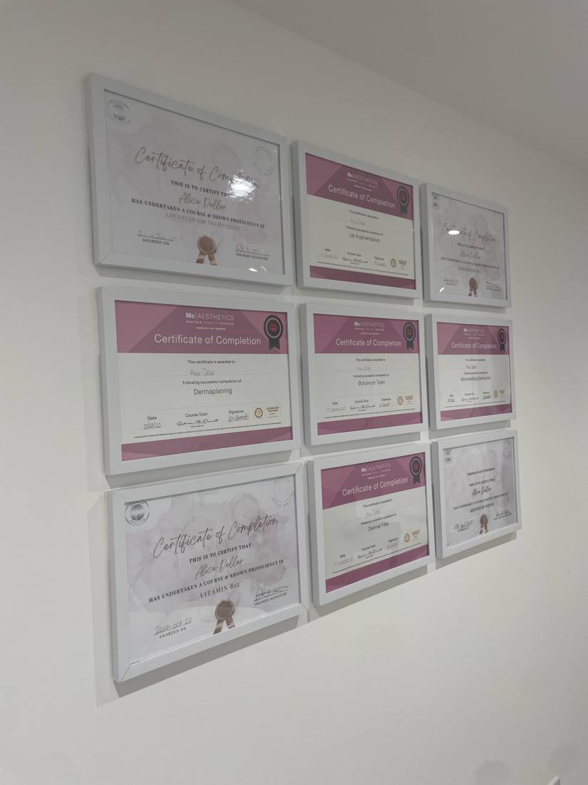 Wall of training certificates